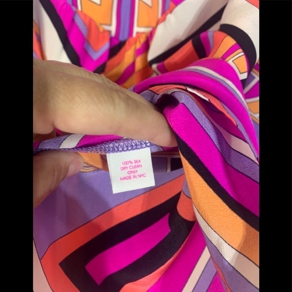 - Alice and Tricia Pink Black Silk Blouse Top Orange Cream Geometric Print - Picture 8 of 8